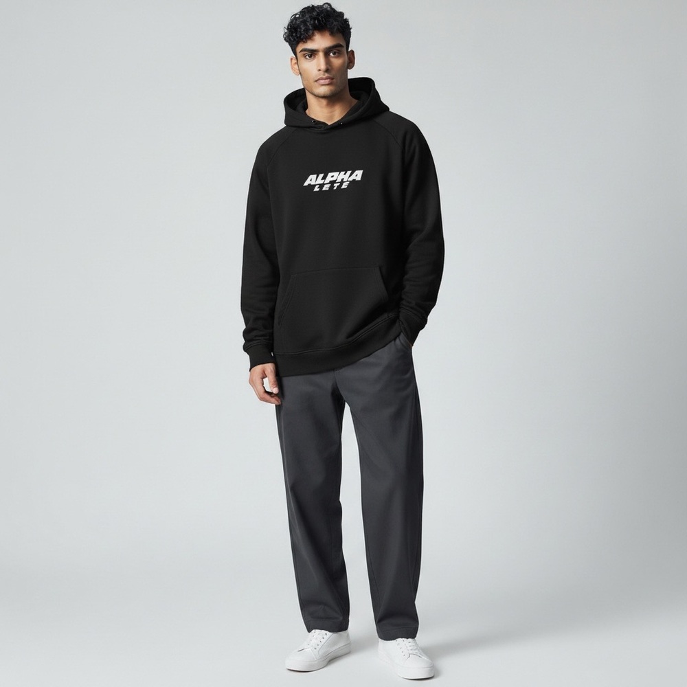Alphalete Men's Spell Out Pullover Long Sleeve Drawcord Hoodie Black Small